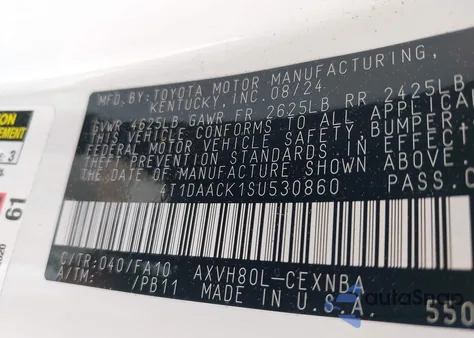 2025 Toyota Camry Le from USA, damaged, VIN 4T1DAACK1SU530860